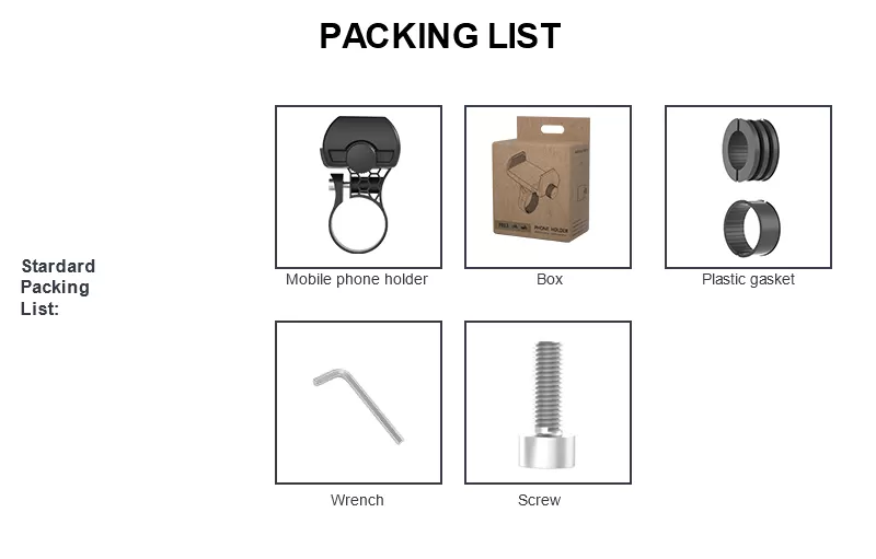 Mini and Lightweight Bike Phone Holder PB13 Packing List