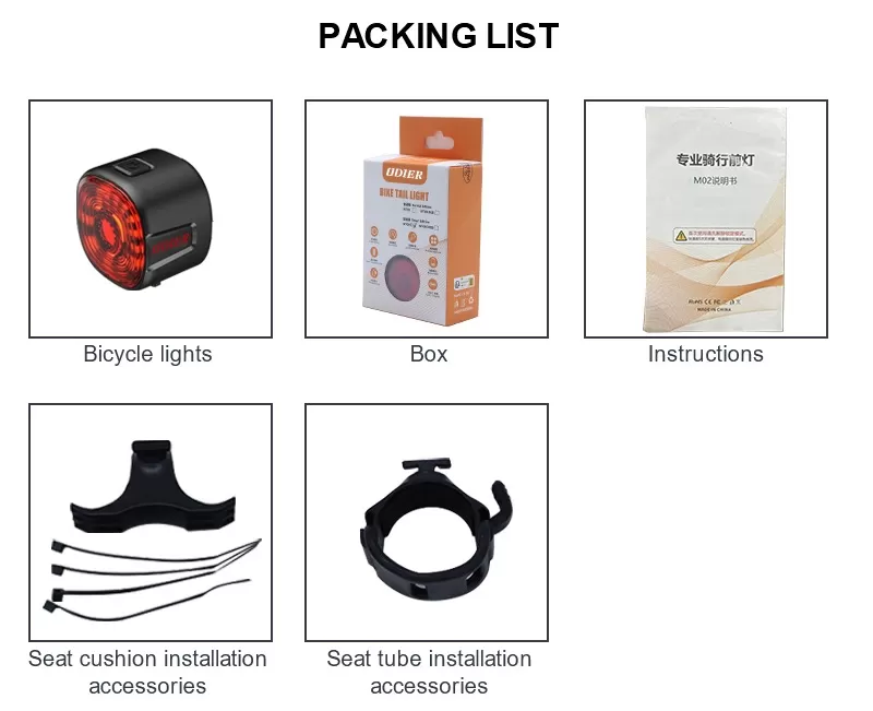 Packing List of Intelligent Sensing Bike Brake Taillight LB01/LB01S