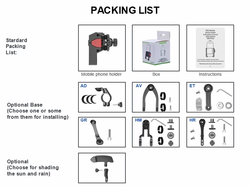 Shock Absorbing Bike Phone Holder PB11PLUS Packing List